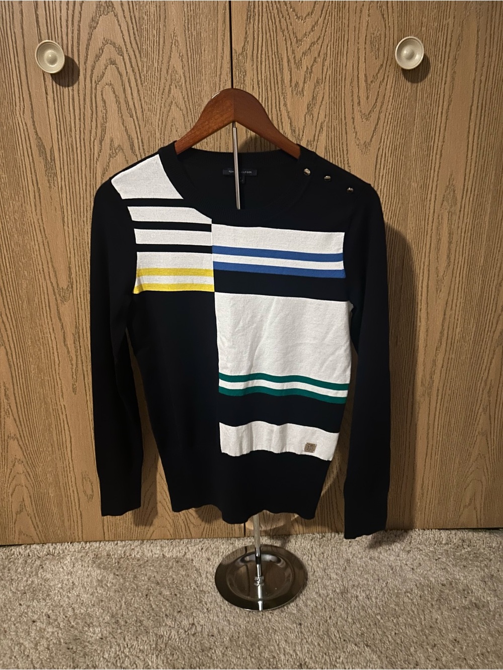 Tommy Hilfiger Black, White and Colorblock Crewneck Sweater